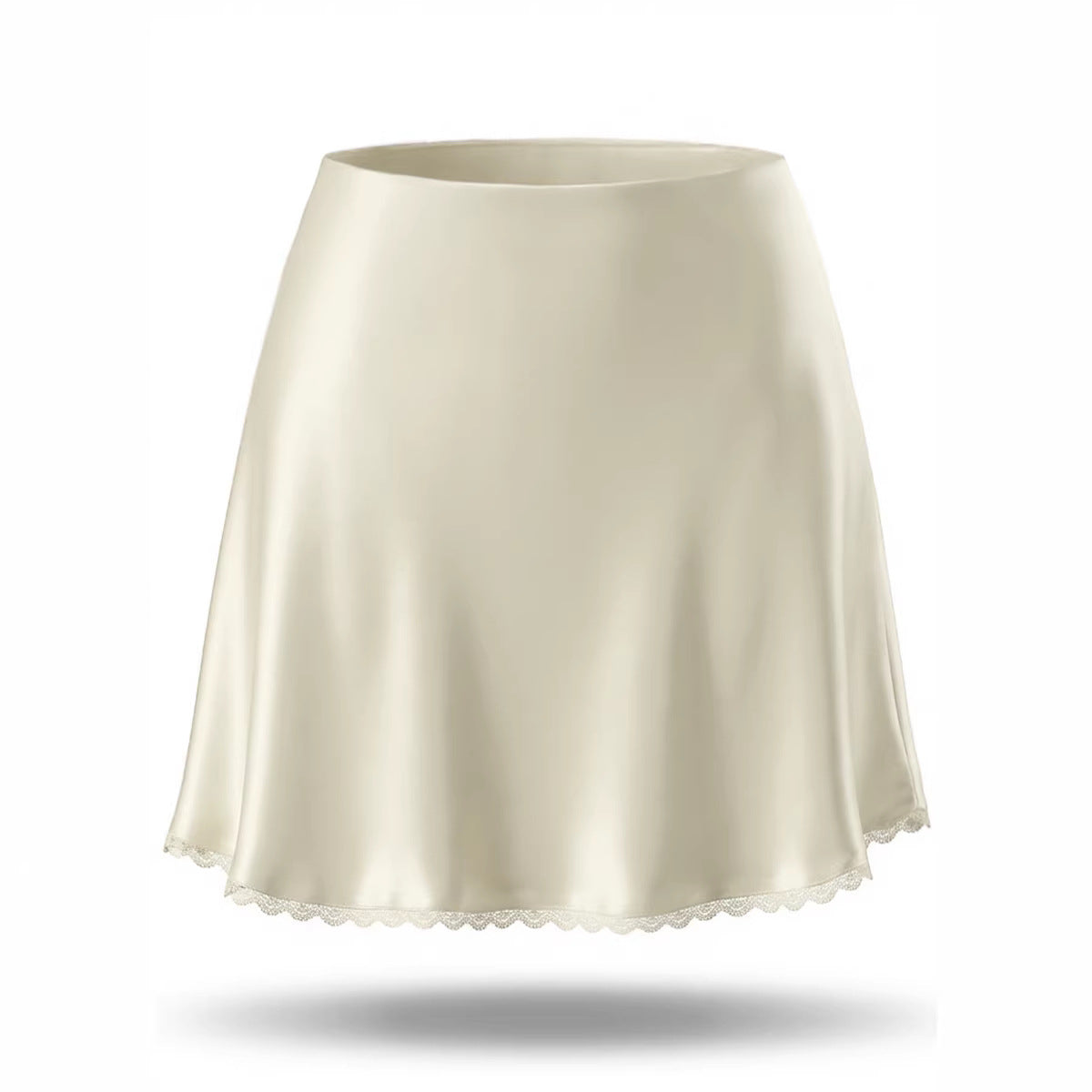 Satin High Waist Elastic Lace A Line Skirt