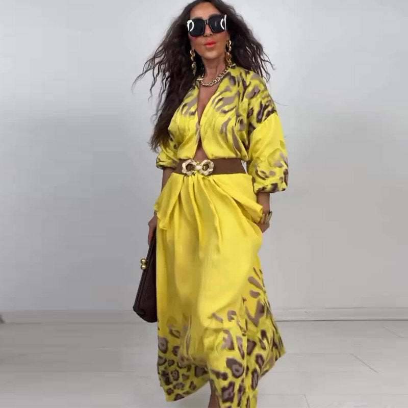 Elegant Printed Shirt Skirt Set