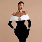 Winter off Neck Backless Diamond Bandage Party Dress