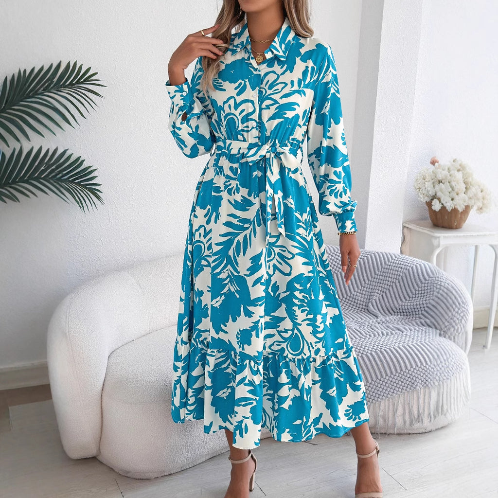 Floral Long-Sleeve Shirt Ruffled Maxi Dress