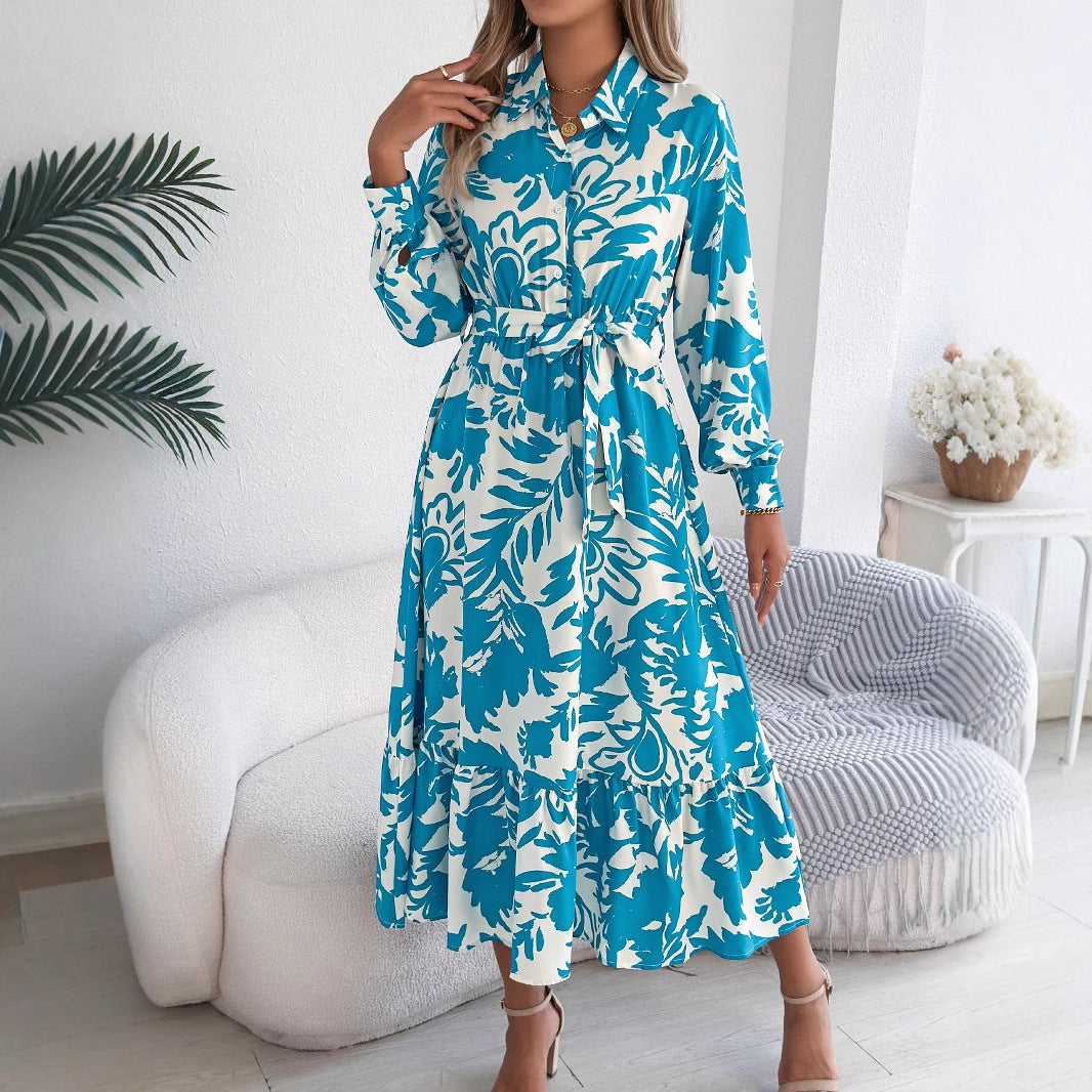 Floral Long-Sleeve Shirt Ruffled Maxi Dress