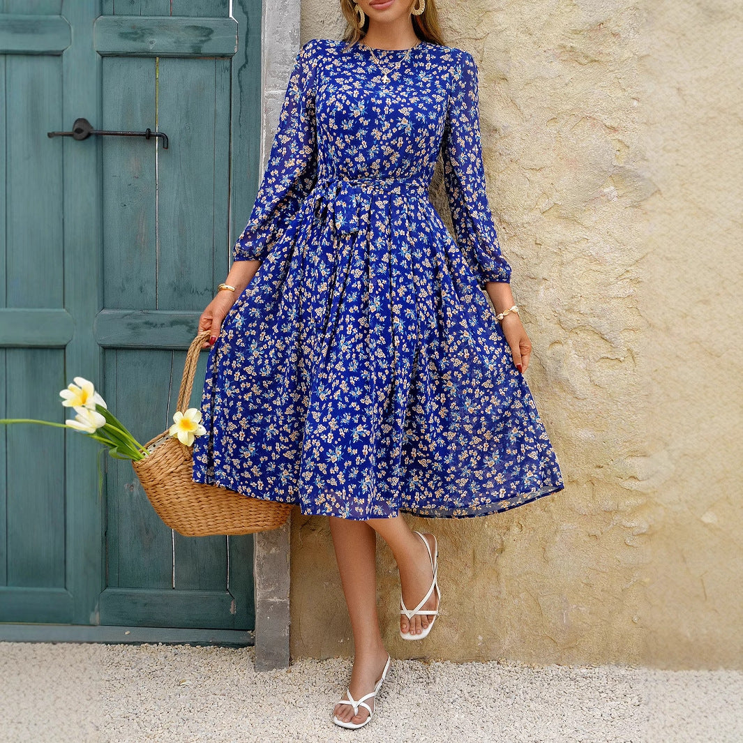 Vacation Casual Floral Lace-Up Dress Spring Summer