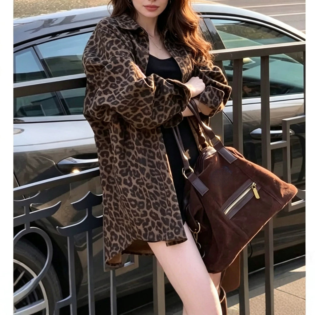 Women Long Sleeved Leopard Print Jacket Spring Lightweight