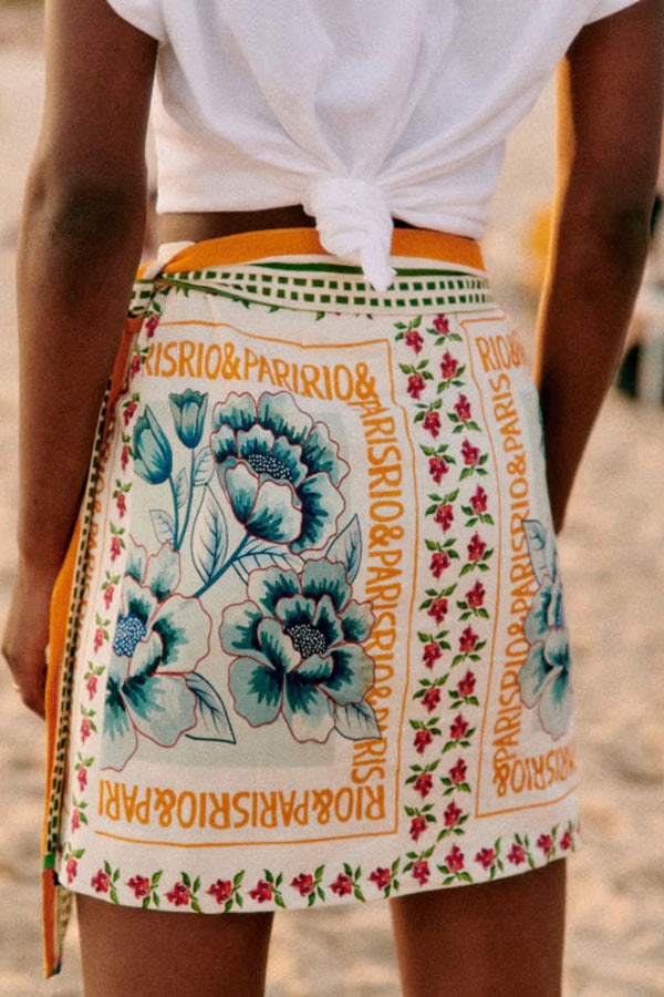 Printed Lace-Up Skirt