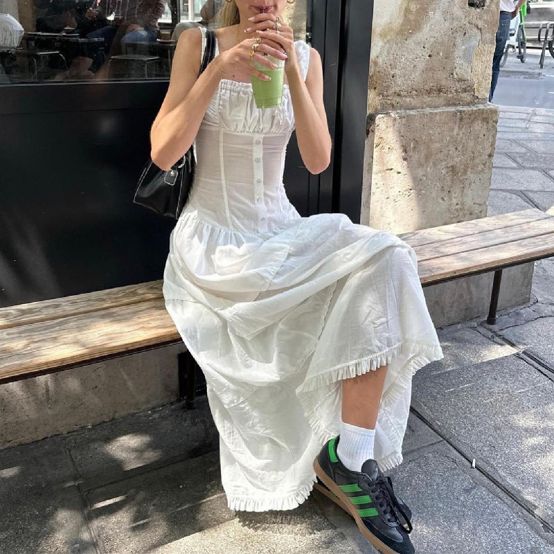 Women's Spaghetti-Strap Cotton Ruffle Smocked Maxi Dress