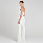 Women's White Bra Trousers High Waist Casual Set Three Dimensional Floral Vision
