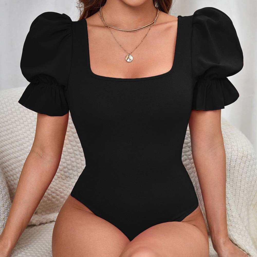 Women’s Black Puff Sleeve Square Neck Jumpsuit