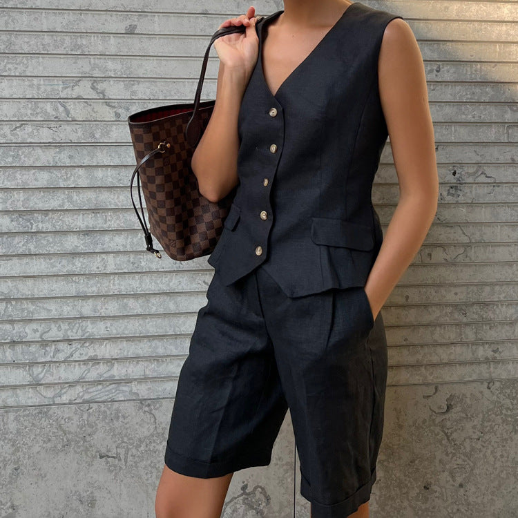 Linen Vest & Shorts Set