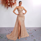 Women's Sequin Sweetheart Asymmetric Fishtail Maxi Dress