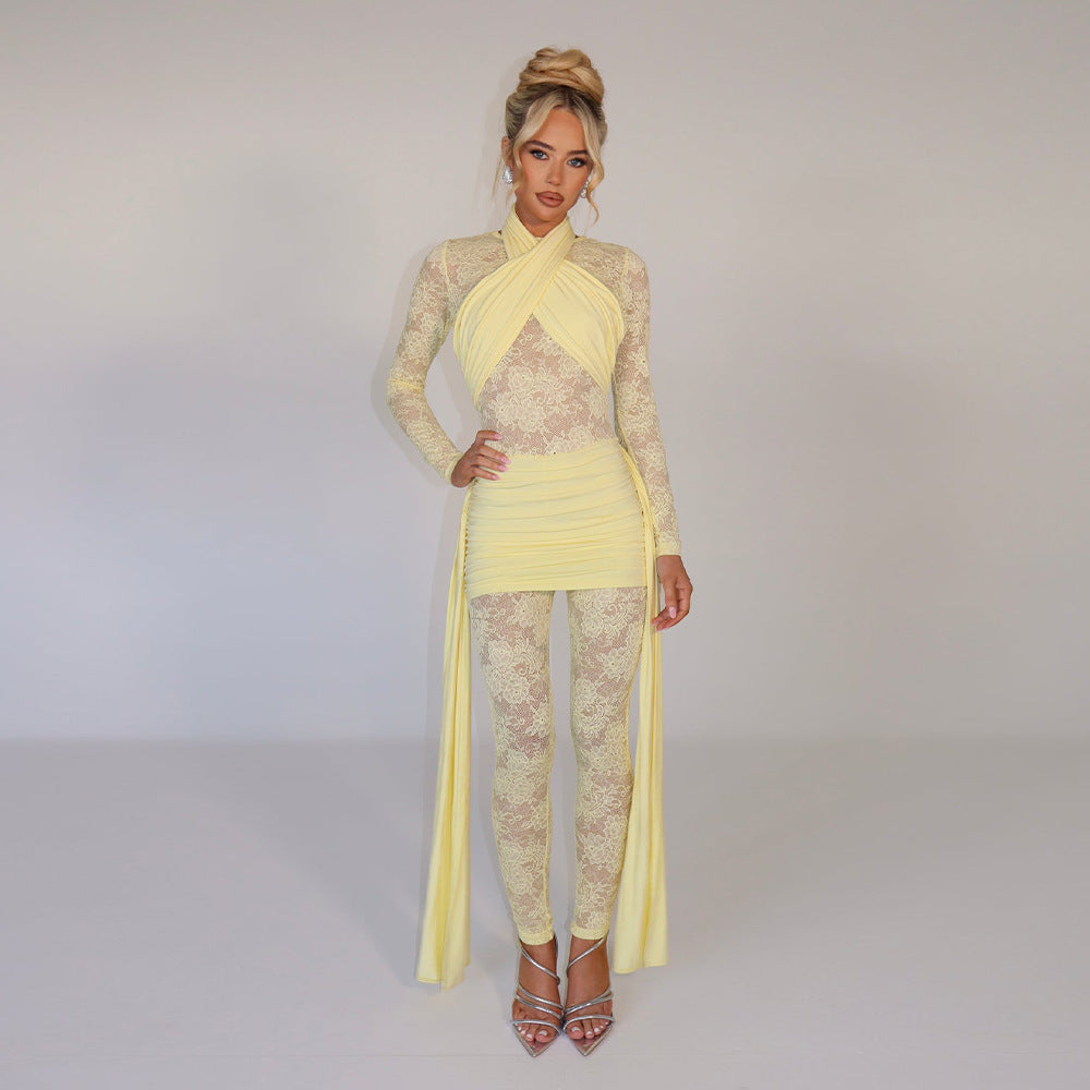 Women's Lace Strap Stitching Jumpsuit