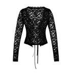Lace Up V Neck Long Sleeve Crop Top