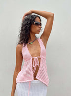 Women's V Neck Sling Vest Backless Lace Up Knitwear Top