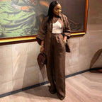 Cardigan Solid Color Top Loose Trousers African Two-Piece Set
