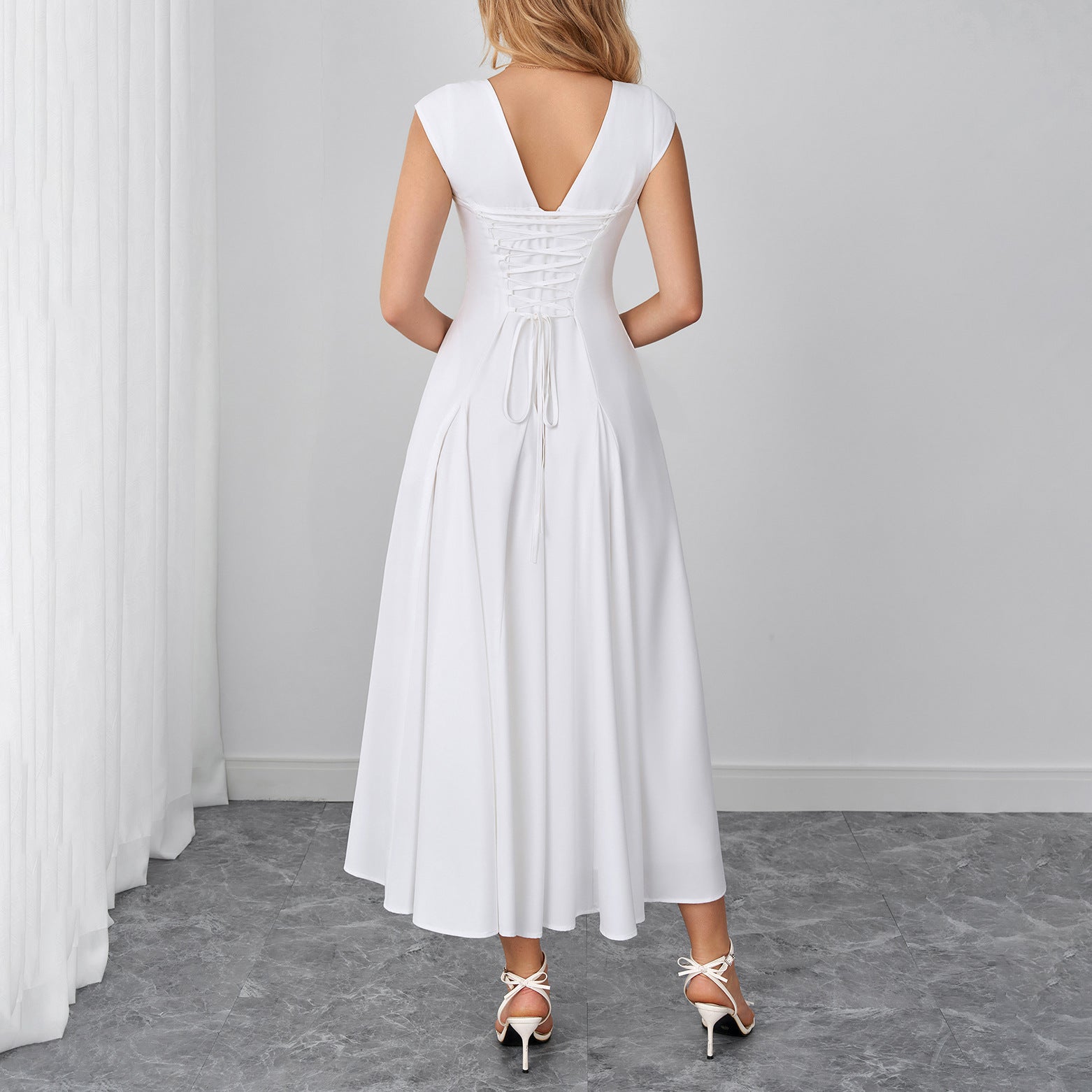 Women's Lace-Up Square-Neck Backless Maxi Dress