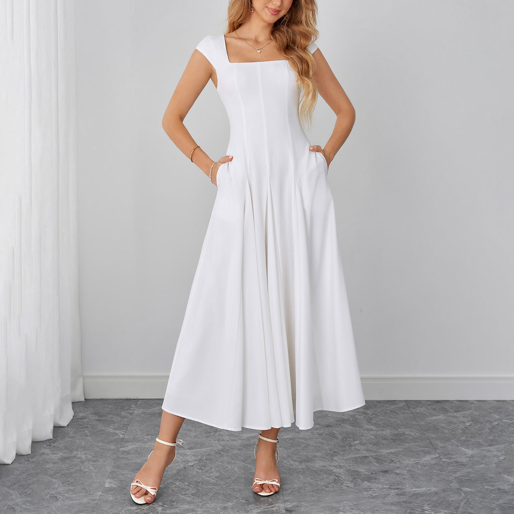 Women's Lace-Up Square-Neck Backless Maxi Dress