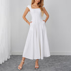 Women's Lace-Up Square-Neck Backless Maxi Dress
