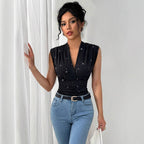 V-Neck Sequin Sleeveless Top