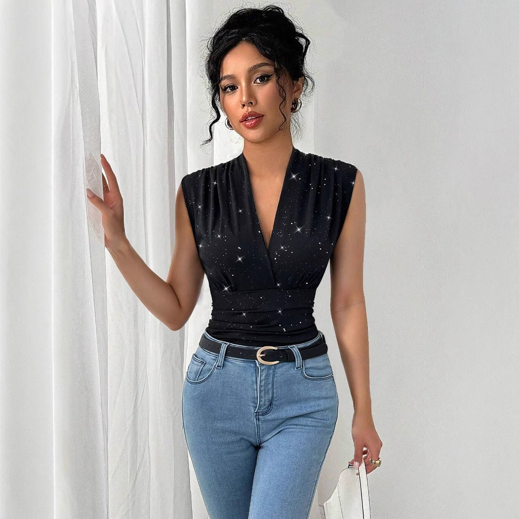 V-Neck Sequin Sleeveless Top