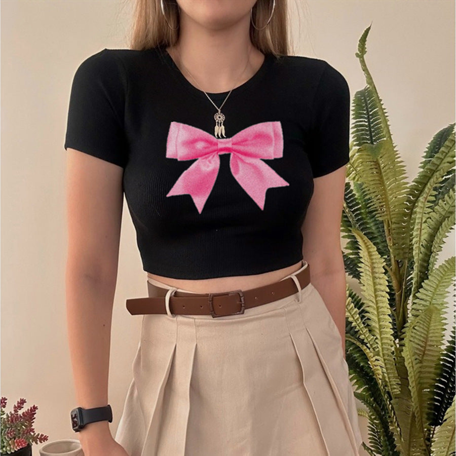 Women’s Bow Graphic Cropped T Shirt