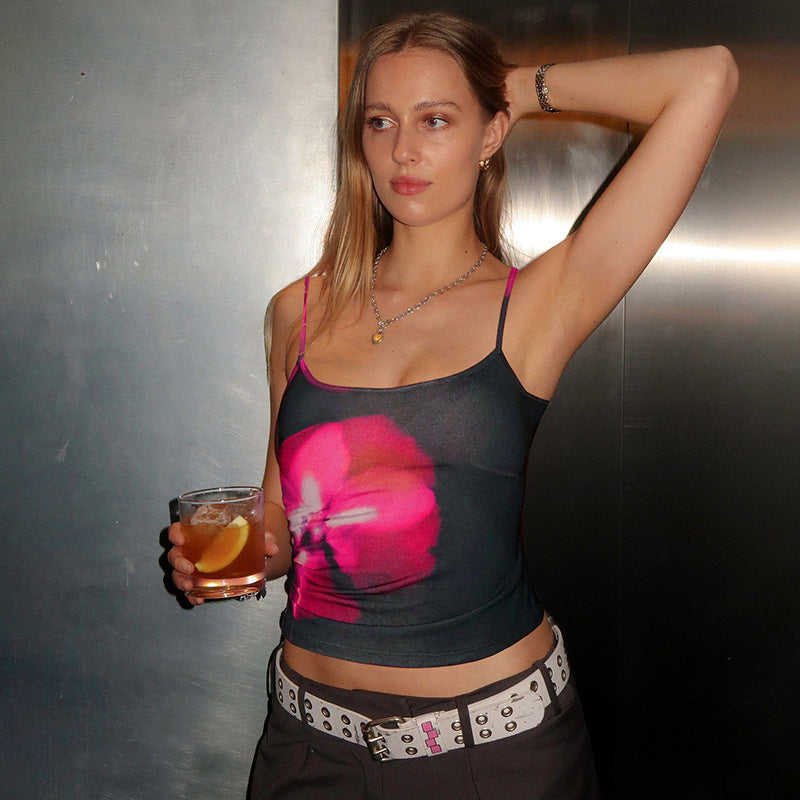 Women’s Pink Floral Printed Crop Camisole