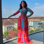 Women's Printed Patchwork Crew-Neck A-Line Dress
