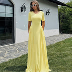 Women's Summer U Collar Slim Solid Color Short Sleeve Dress