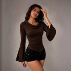 Women's Autumn Winter Swing Collar Long Sleeved T Shirt Fitted