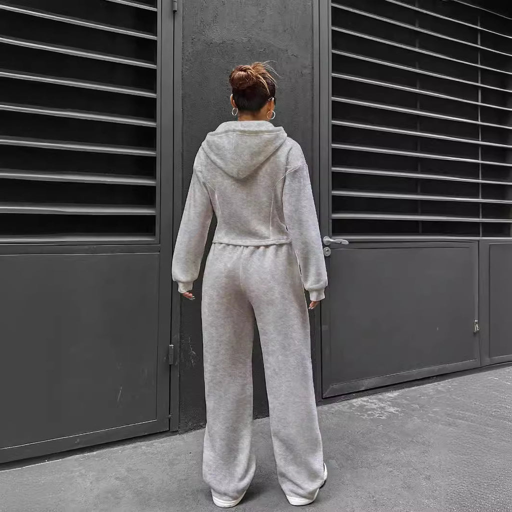 Spring Autumn Trendy Hooded Cardigan Slim Fit Casual Two-Piece Set