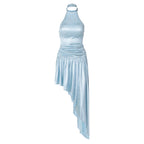 Women's Solid Color Sleeveless Halter Pleated Slim Fit Irregular