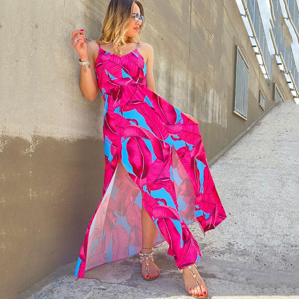 Floral Backless Spaghetti-Strap Maxi Dress