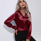Women's Satin One Button Long Sleeve Shirt