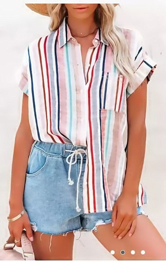 Women's Clothing Summer Striped Short-Sleeved Women Shirt Casual Top