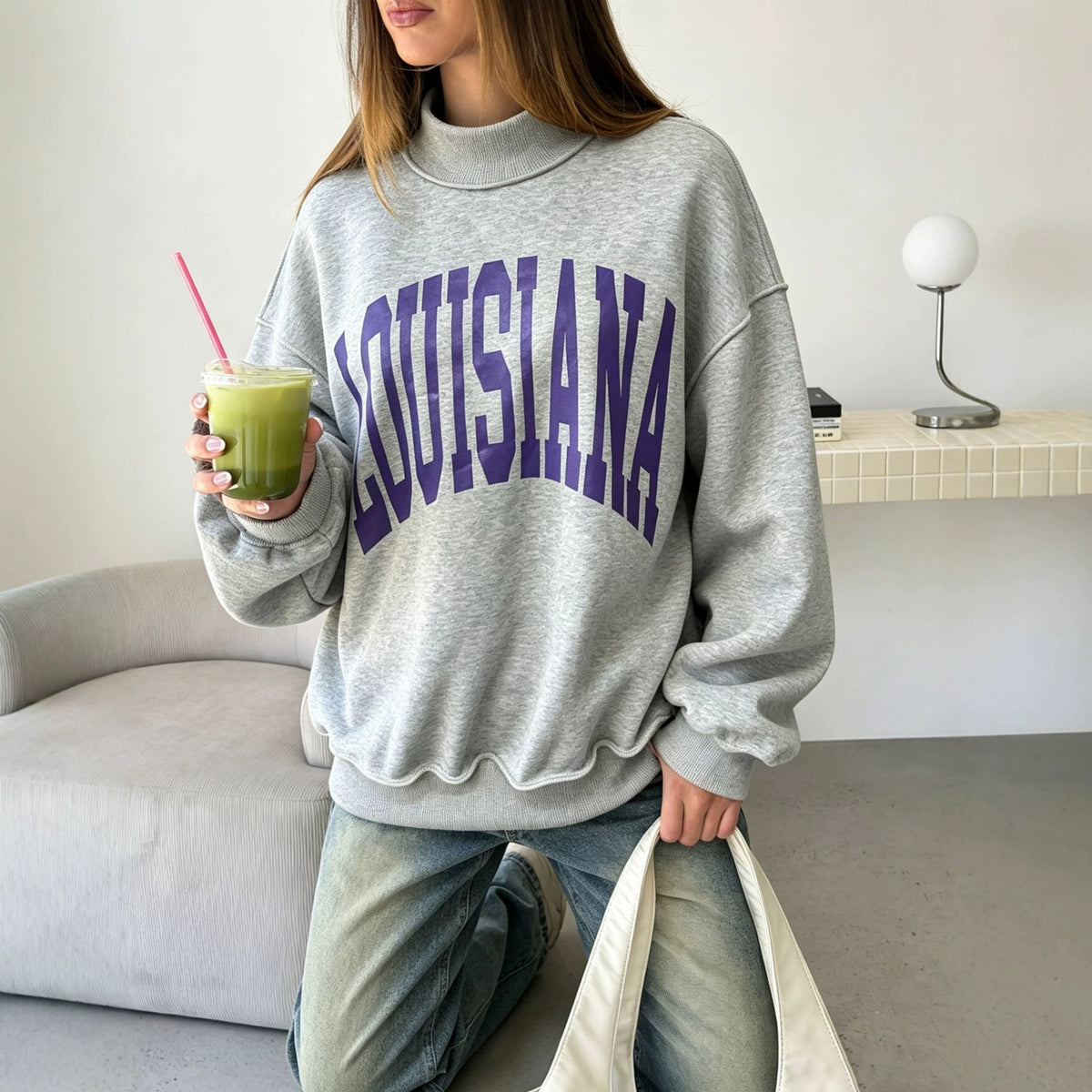 Women's Coat Loose Idle Drop Shoulder Long Sleeve Letter Graphic Printed Pullover Clothing