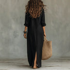 Women's Collared Button-Front Split Maxi Dress