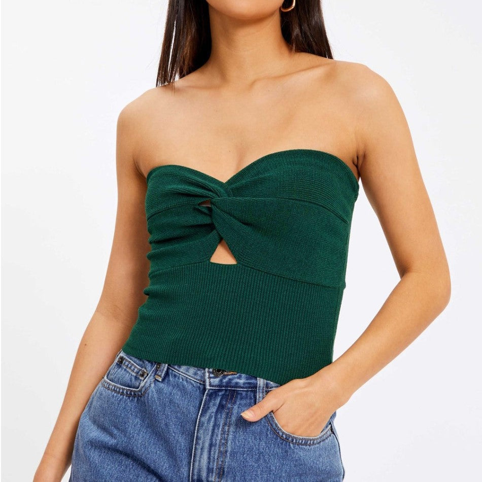 Women's Women Popular Solid Color Criss Cross Knitted Tube Top Vest Dehaired Angora Woolen Top