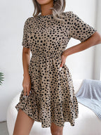 Spring Summer New Casual Polka-Dot Cinched Ruffled Large Swing Dress Tiered