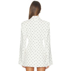 Women Clothing Coat Suit Elegant White Polka Dot Collared Waist Tight Slimming Suit