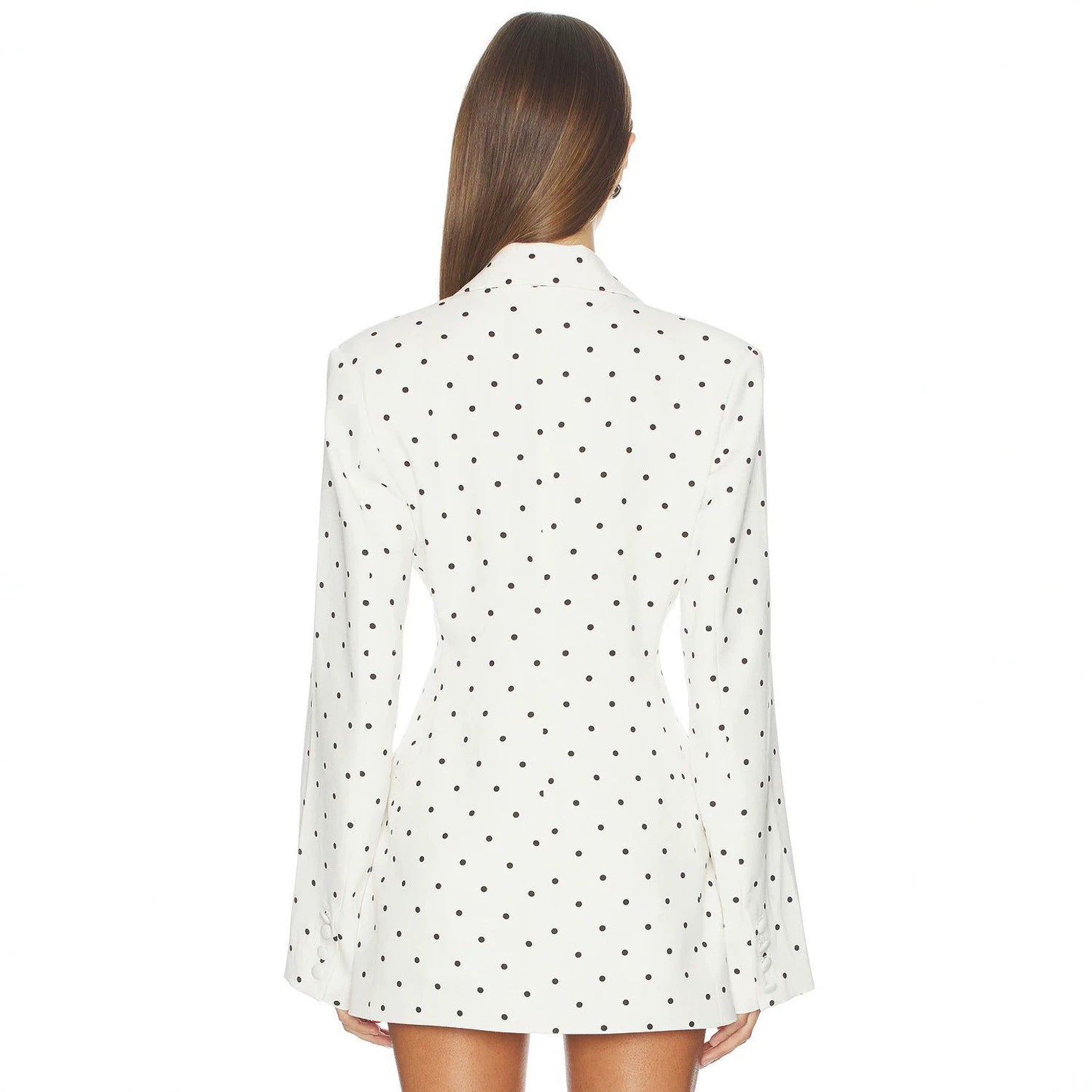 Women Clothing Coat Suit Elegant White Polka Dot Collared Waist Tight Slimming Suit