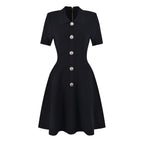 Cotton Collared Short-Sleeve A-Line Mini Dress