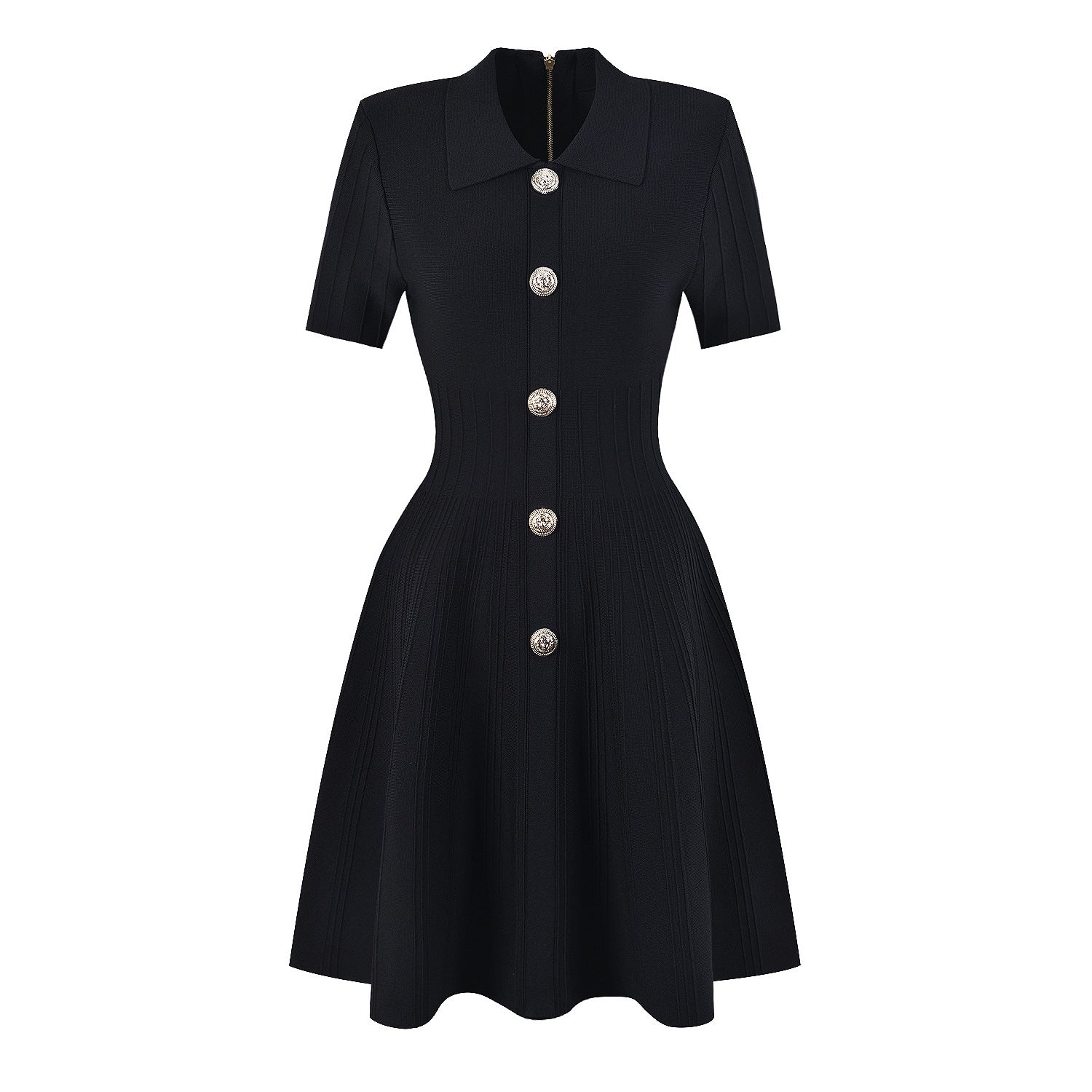 Cotton Collared Short-Sleeve A-Line Mini Dress