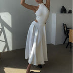 Women's Summer Elegant High Waist Satin Long Skirt