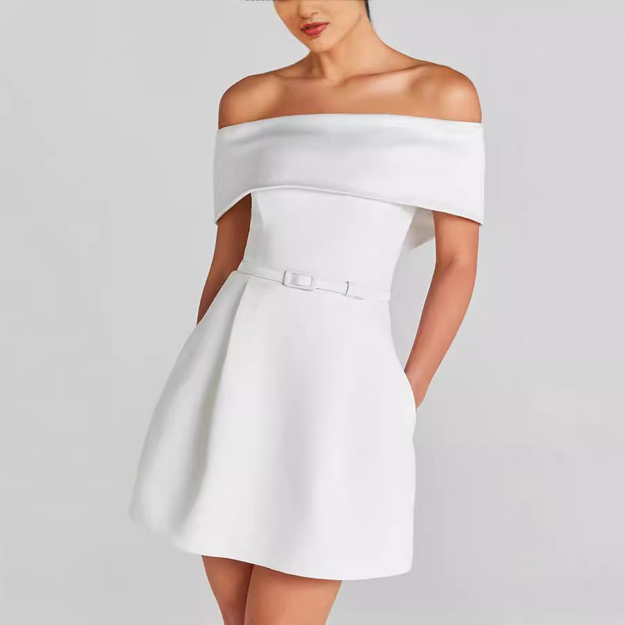 Women's Off-Shoulder Belted Mini Dress