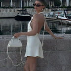 Satin Draping Dress Backless Halter Lace up