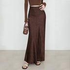 Summer Satin High Waist Elastic Hand-Held Pattern Skirt