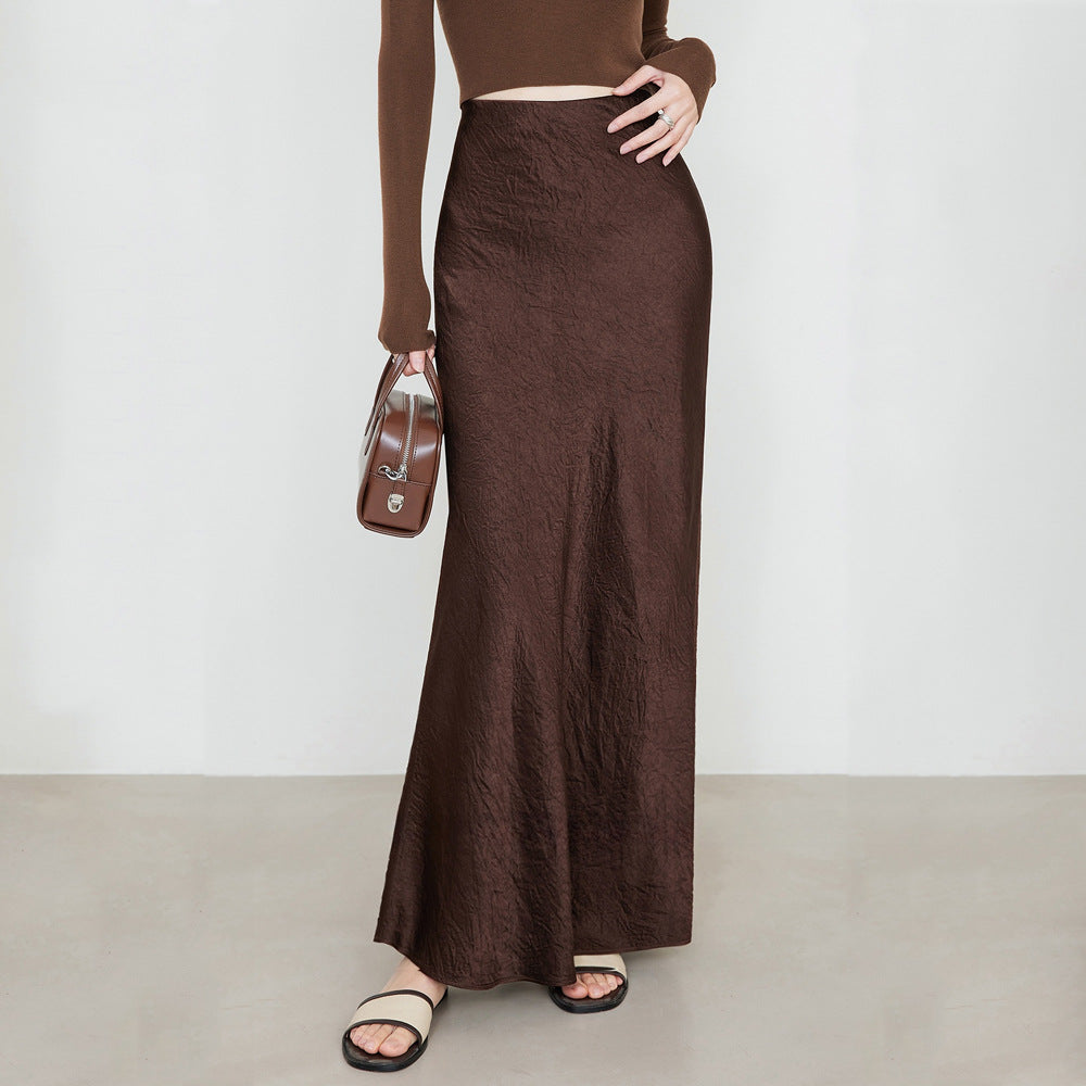 Summer Satin High Waist Elastic Hand-Held Pattern Skirt