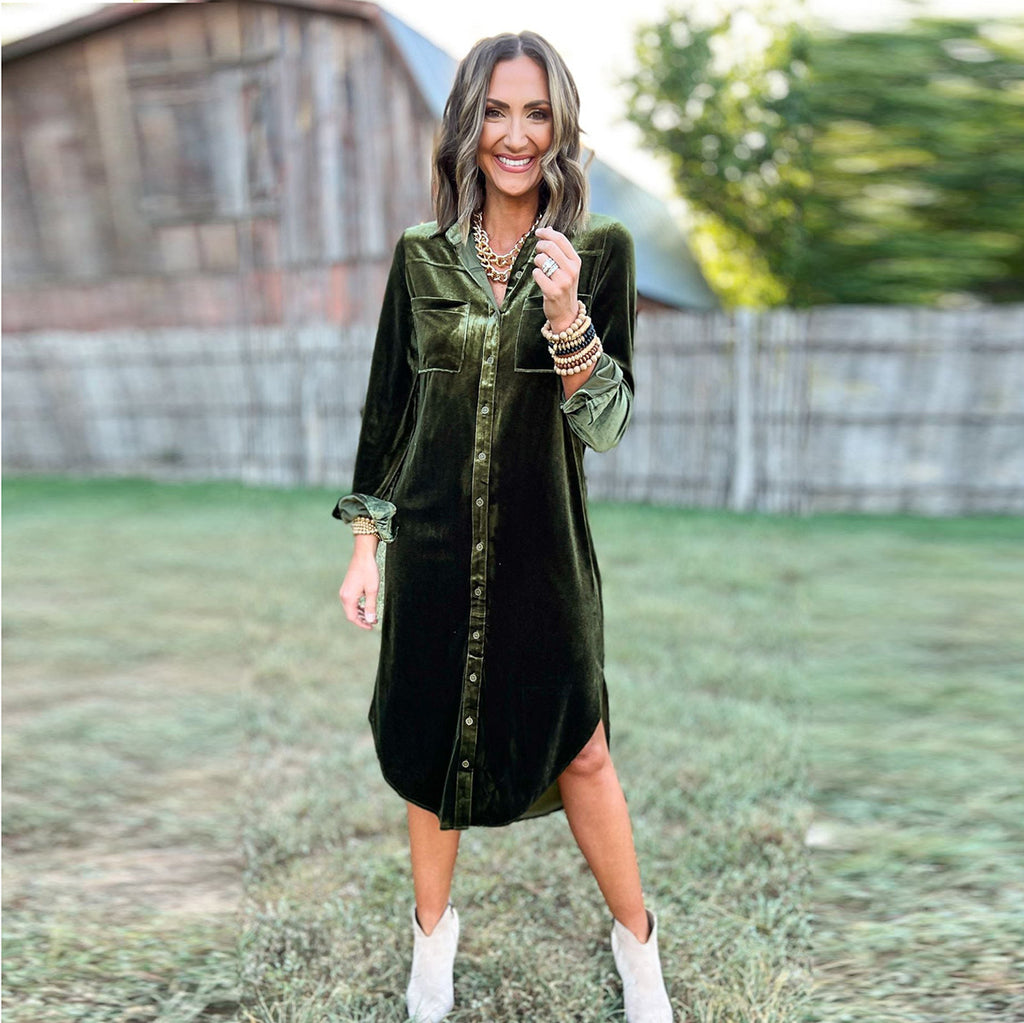 Women's Shirt Velvet Pocket Stitching Irregular Christmas Long-Sleeve Dress