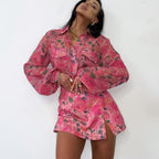 Collared Long Sleeve Shirt Split Skirt Two