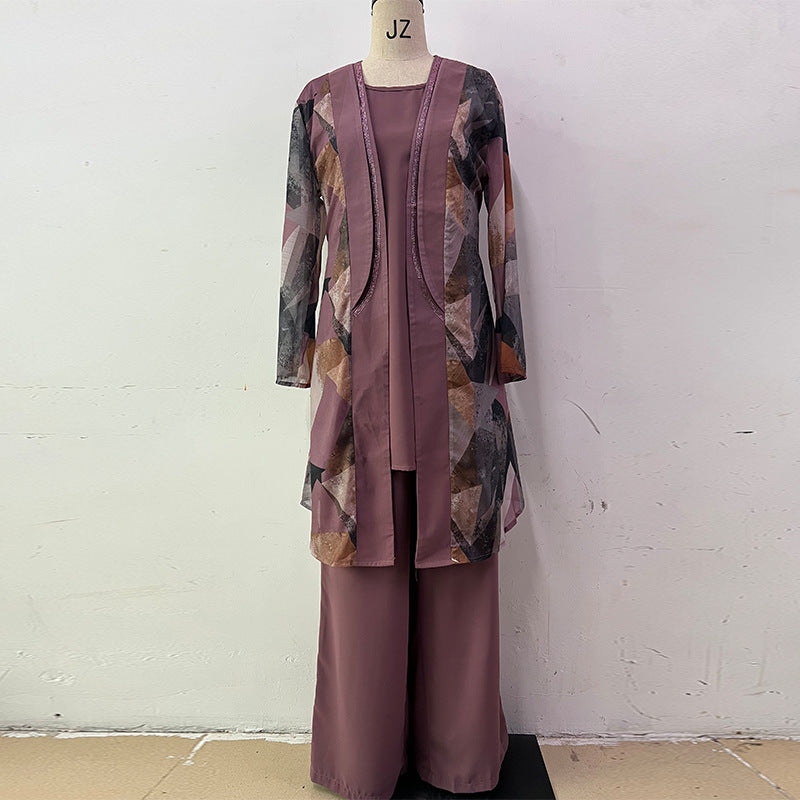 Purplish Red Three-Piece Set