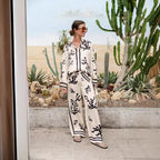 Multicolor Printing Satin Vacation Loose Casual Two Piece Set