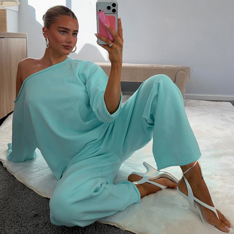 Women's Asymmetric Top & High-Waist Trousers Set